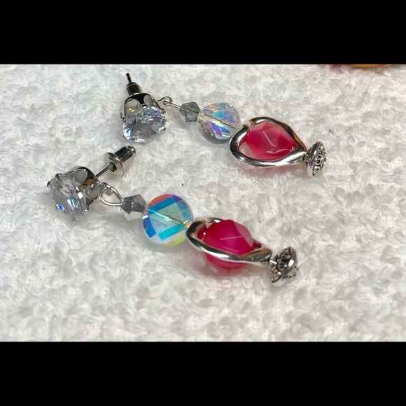 💕✨pink agate and aurora borealis Swarovski earrings - Picture 8 of 9